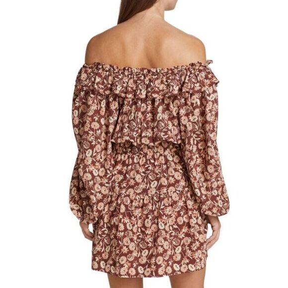 THE WESTSIDE Layla Off Shoulder Mini Dress in Brown Multi NWT Size Medium - Picture 3 of 11